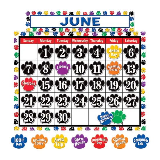 Colorful Paw Prints Calendar Bulletin Board Set, 2 Sets {1}