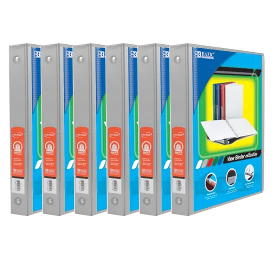 3-Ring View Binder with 2 Pockets, 1", Gray, Pack of 6 {1}