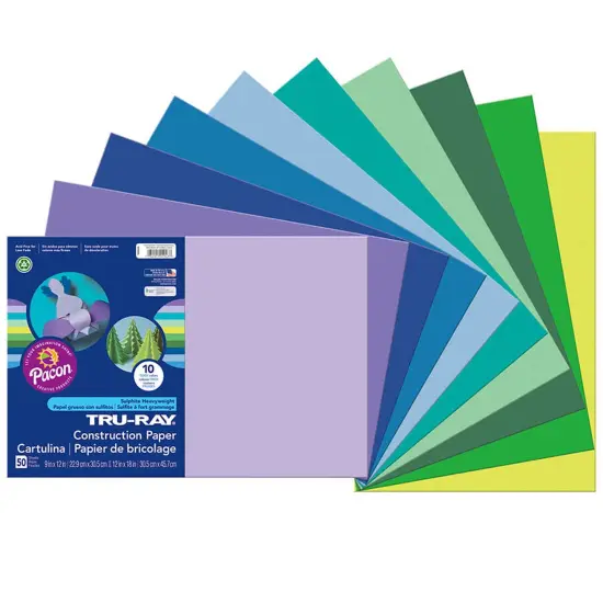 Construction Paper, Cool Assorted, 12" x 18", 50 Sheets Per Pack, 3 Packs {2}