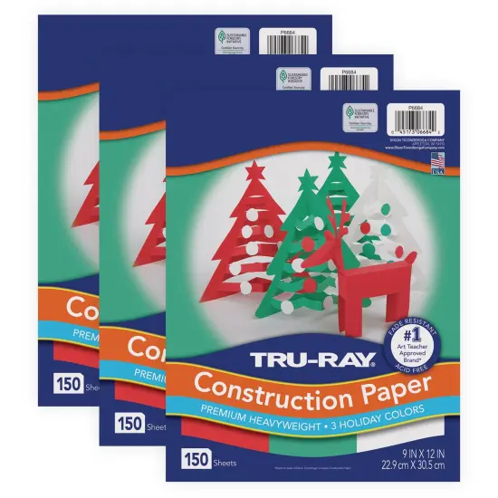 Construction Paper, Holiday Assortment, 9" x 12", 150 Sheets Per Pack, 3 Packs {1}