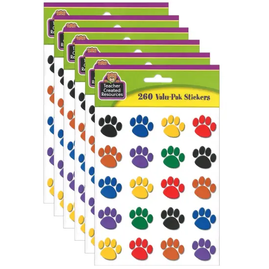 Colorful Paw Print Stickers Valu-Pak, 260 Pieces Per Pack, 6 Packs {1}