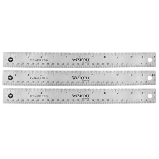 12" Stainless Steel Office Ruler With Non Slip Cork Base, Pack of 3 {1}