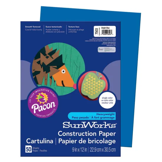 Construction Paper, Bright Blue, 9" x 12", 50 Sheets Per Pack, 10 Packs {2}