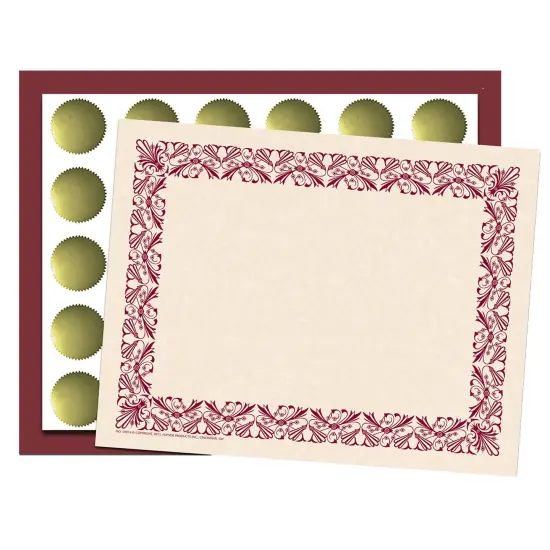 Art Deco Set - Maroon Border Paper, Plain Folders, Gold Seals {1}
