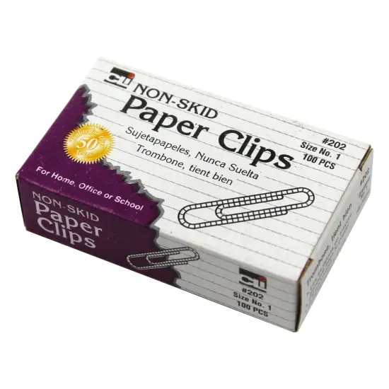 Paper Clips, Non-Skid, Size #1, Silver, 100 Per Box, 100 Boxes {2}