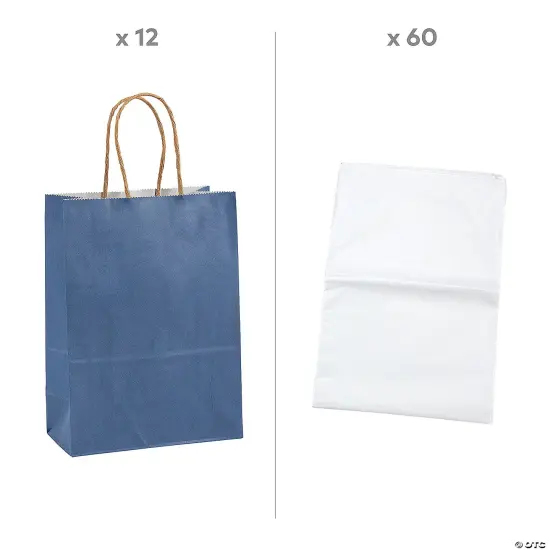 6 1/2" x 9" Medium Blue Kraft Paper Gift Bags & White Tissue Paper Kit for 12 {1}