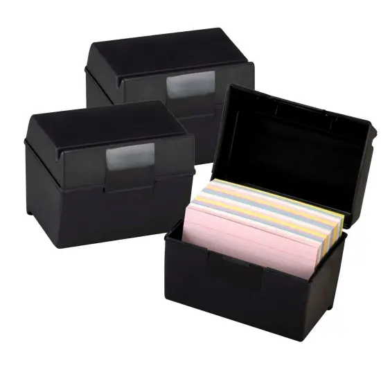 Plastic Index Boxes, 4 x 6, 400 Card Capacity, Black, Pack of 3 {1}