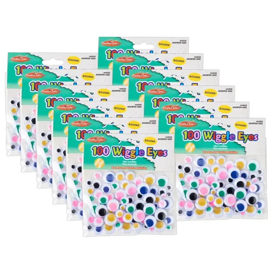 Creative Arts&trade; Wiggle Eyes, Round, Assorted Sizes & Colors, 100 Per Pack, 12 Packs {1}