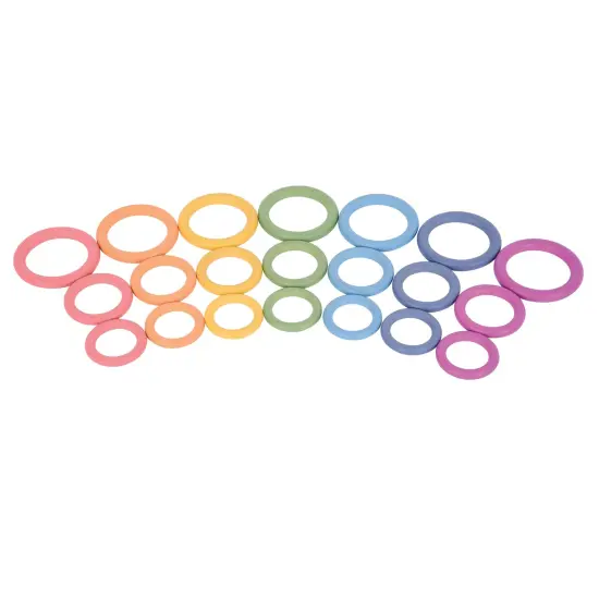Rainbow Wooden Rings - Set of 21 - 3 Sizes - Counting and Sorting Rings {2}