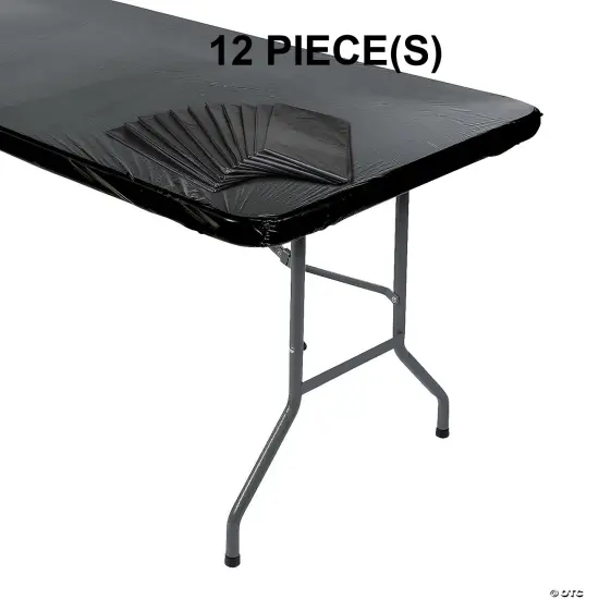 Fitted Plastic Tablecloths Bulk 12 Pc. 8 Ft. Black {1}