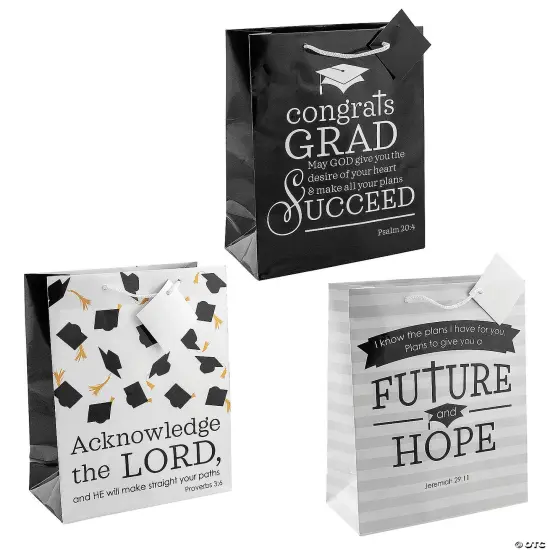 7 1/2" x 9" Medium Faith Graduation Paper Gift Bags with Tag - 12 Pc. {2}