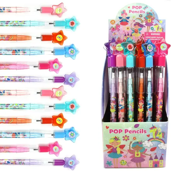 TINYMILLS 24 Pcs Magical Fairy Princess Stackable Push Pencil Assortment with Eraser {1}
