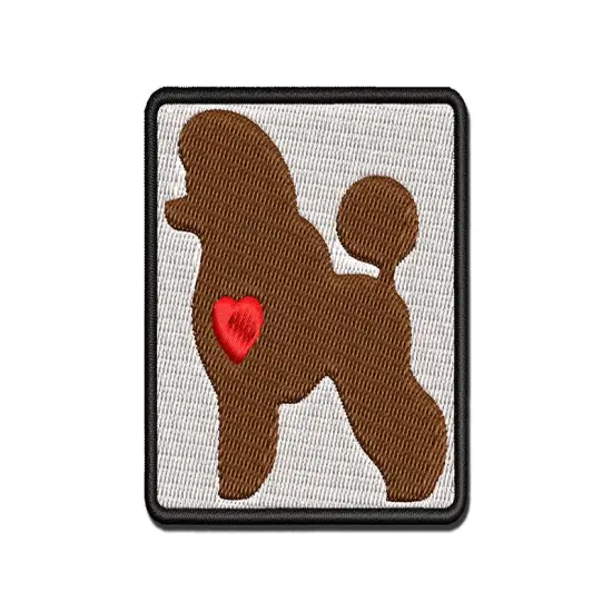 Miniature Poodle Dog with Heart Multi-Color Embroidered Iron-On or Hook & Loop Patch Applique {1}