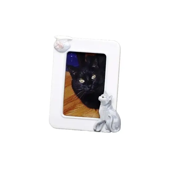 Roman Cat with Fish Bowl Porcelain Picture Frame - for 4" x 6" Photo White {1}