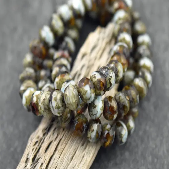 *25* 6x9mm Blended Topaz Blue Turquoise Picasso Fire Polished Rondelle Beads {3}