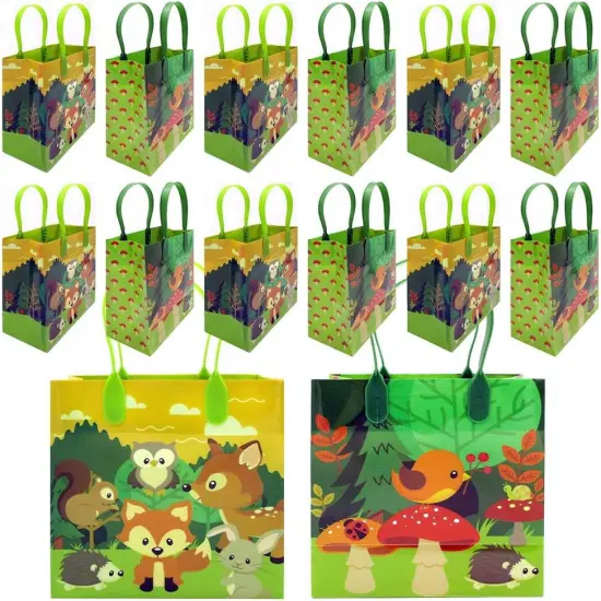 Tiny Mills Woodland Animals Forest Creatures Critters Party Favor Bags Treat Bags with Handles, Candy Bags for Birthday Party Bags Party Supplies,12 Pack {1}