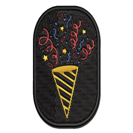 Party Popper with Confetti Multi-Color Embroidered Iron-On or Hook & Loop Patch Applique {1}