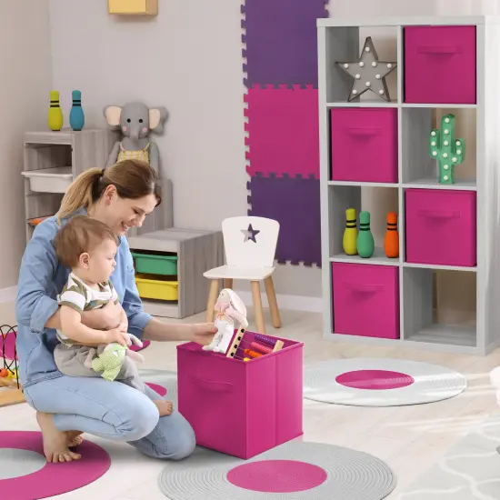 Sorbus 6 Pack 13 Inch Foldable Storage Cubes with Handles- for Organizing Home, Shelves, Nursery, Playroom, Closet and More Pink {2}
