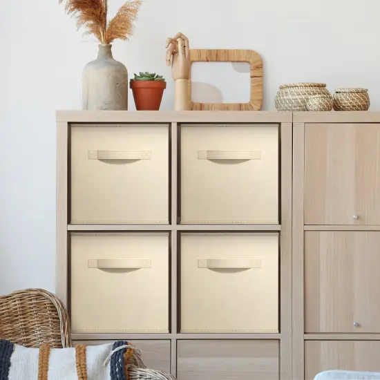 Sorbus 11 Inch 4 Pack Foldable Fabric Storage Cube Bins with Handles - for Organizing Pantry, Closet, Nursery, Playroom, and More Beige {5}