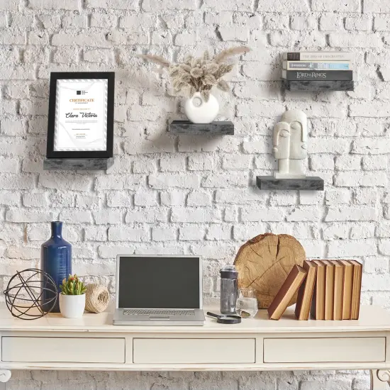 Sorbus 4 Pack 9" Floating Shelves, Wall Shelves for Bedroom, Kitchen, Living Room, Bathroom Shelves Over The Toilet Gray {6}