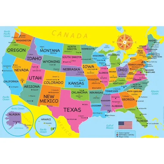Placemat Studio&trade; Smart Poly&reg; USA Map Learning Placemat, 13" x 19", Single Sided, Pack of 10 {1}