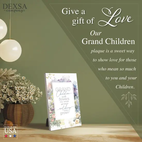 Grandchildren Wood Plaque with Easel and Hook Wall Tabletop Art - 6 inches x 9 inches {4}