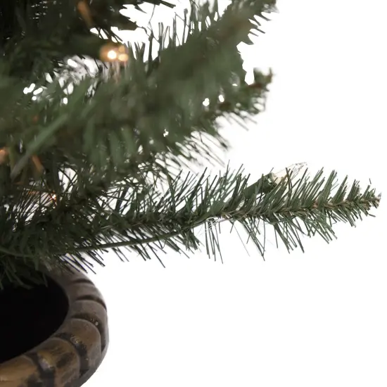 Northlight Set of 2 Pre-Lit Potted Porch Pine Topiary Slim Artificial Christmas Trees 4' - Clear Lights Green {5}