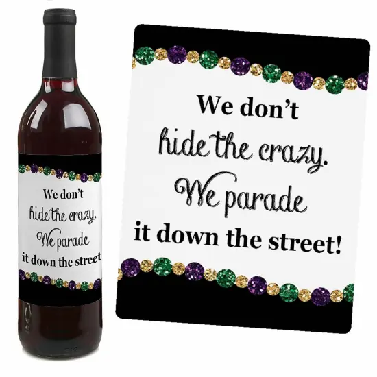 Big Dot of Happiness Mardi Gras - Masquerade Party Decorations for Women and Men - Wine Bottle Label Stickers - Set of 4 {4}