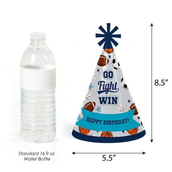 Big Dot of Happiness Go, Fight, Win - Sports - Cone Happy Birthday Party Hats for Kids and Adults - Set of 8 (Standard Size) {4}