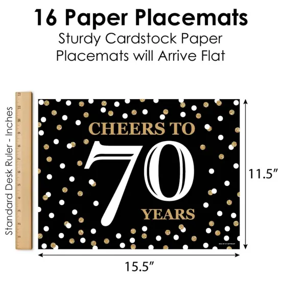 Big Dot of Happiness Adult 70th Birthday - Gold - Party Table Decorations - Birthday Party Placemats - Set of 16 {6}