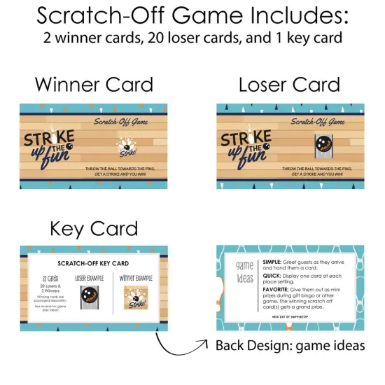 Big Dot of Happiness Strike Up the Fun - Bowling - Birthday Party or Baby Shower Party Game Scratch Off Cards - 22 Count {6}