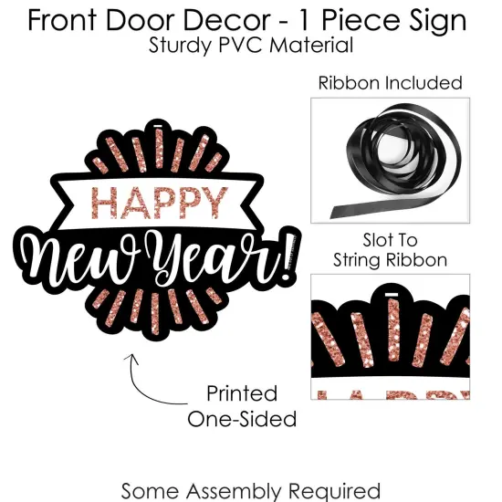Big Dot of Happiness Rose Gold Happy New Year - Hanging Porch New Years Eve Party Outdoor Decorations - Front Door Decor - 1 Piece Sign {6}