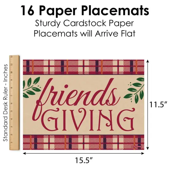 Big Dot of Happiness Friends Thanksgiving Feast - Party Table Decorations - Friendsgiving Party Placemats - Set of 16 {6}