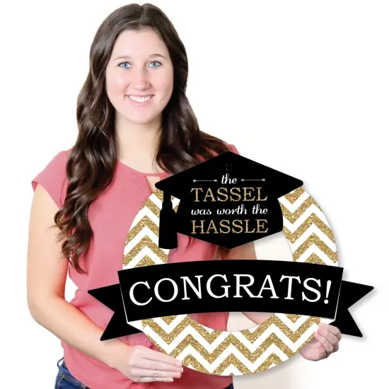 Big Dot of Happiness Tassel Worth The Hassle - Gold - Outdoor Graduation Party Decor - Front Door Wreath {7}