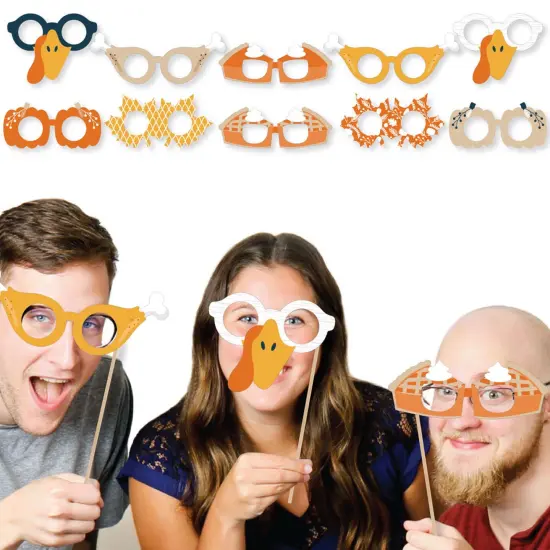 Big Dot of Happiness Happy Thanksgiving Glasses - Paper Card Stock Fall Harvest Party Photo Booth Props Kit - 10 Count {3}