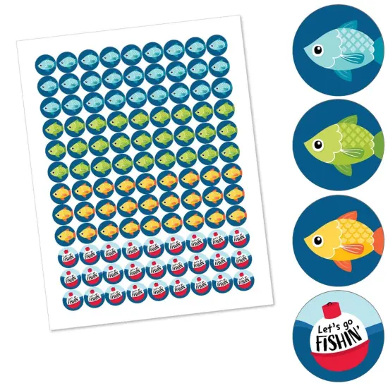 Big Dot of Happiness Let's Go Fishing - Fish Birthday Party or Baby Shower Round Candy Sticker Favors - Labels Fits Chocolate Candy (1 sheet of 108) {3}