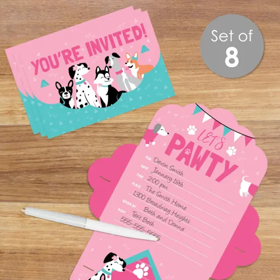 Big Dot of Happiness Pawty Like a Puppy Girl - Fill-In Cards - Pink Dog Baby Shower or Birthday Party Fold and Send Invitations - Set of 8 {3}