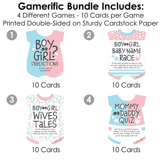 Big Dot of Happiness Baby Gender Reveal - 4 Team Boy or Girl Party Games - 10 Cards Each - Gamerific Bundle {4}