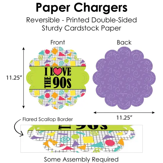 Big Dot of Happiness 90&rsquo;s Throwback - 1990s Party Paper Charger and Table Decorations - Chargerific Kit - Place Setting for 8 {6}
