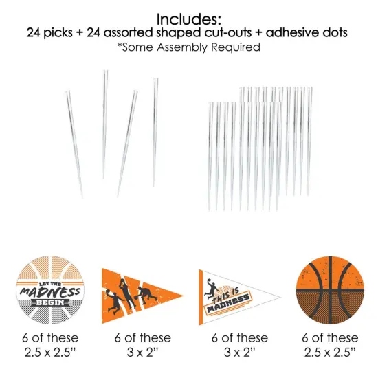Big Dot of Happiness Basketball - Let the Madness Begin - Dessert Cupcake Toppers - College Basketball Party Clear Treat Picks - Set of 24 {7}
