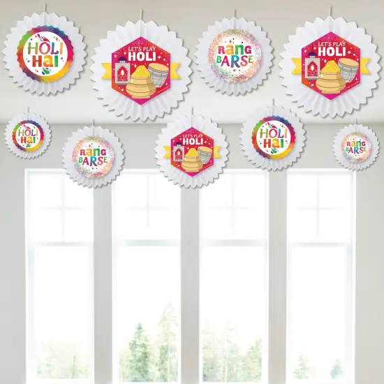 Big Dot of Happiness Holi Hai - Hanging Festival of Colors Party Tissue Decoration Kit - Paper Fans - Set of 9 {4}