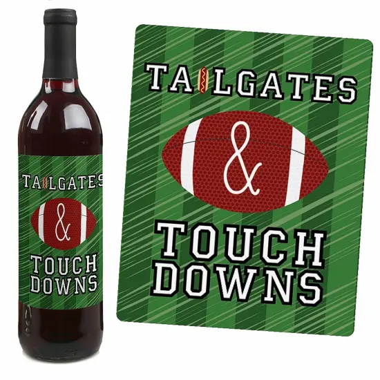 Big Dot of Happiness End Zone - Football - Baby Shower or Birthday Party Decorations for Women and Men - Wine Bottle Label Stickers - Set of 4 {4}