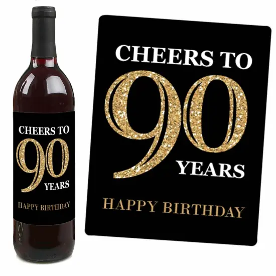 Big Dot of Happiness Adult 90th Birthday - Gold - Birthday Party Gift for Women and Men - Wine Bottle Label Stickers - Set of 4 {4}
