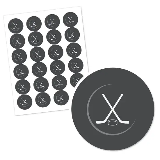 Big Dot of Happiness Shoots and Scores - Hockey - Baby Shower or Birthday Party Circle Sticker Labels - 24 Count {3}