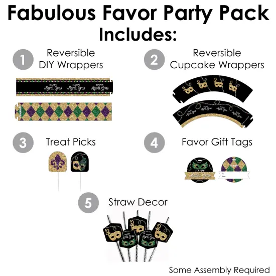 Big Dot of Happiness Mardi Gras - Masquerade Party Favors and Cupcake Kit - Fabulous Favor Party Pack - 100 Pieces {3}