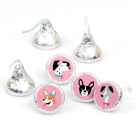 Big Dot of Happiness Pawty Like a Puppy Girl - Pink Dog Party Round Candy Sticker Favors - Labels Fits Chocolate Candy (1 sheet of 108) {1}