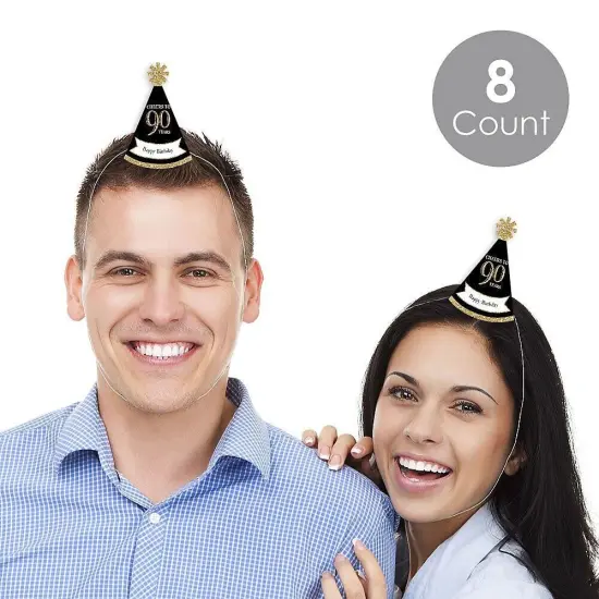 Big Dot of Happiness Adult 90th Birthday - Gold - Mini Cone Birthday Party Hats - Small Little Party Hats - Set of 8 {3}