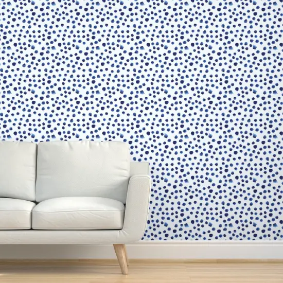 Peel & Stick Wallpaper 2FT Wide Blue Brushstrokes Background Watercolor Watercolour Abstract Hipster Brush Dots Nursery Polka Dot Paint Custom Removable Wallpaper by Spoonflower {5}