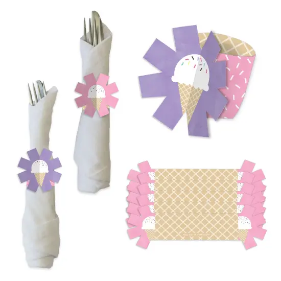 Big Dot of Happiness Scoop Up The Fun - Ice Cream - Sprinkles Party Paper Napkin Holder - Napkin Rings - Set of 24 {1}