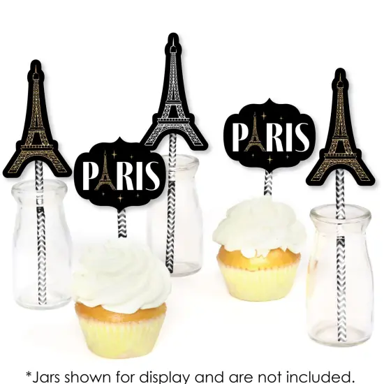 Big Dot of Happiness Stars Over Paris - Paper Straw Decor - Parisian Themed Party Striped Decorative Straws - Set of 24 {6}